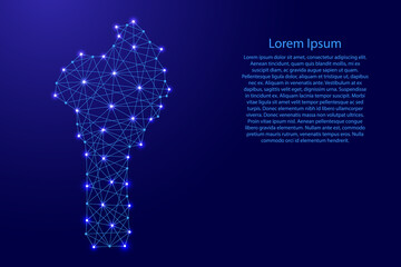 Map of Benin from polygonal blue lines and glowing stars vector illustration