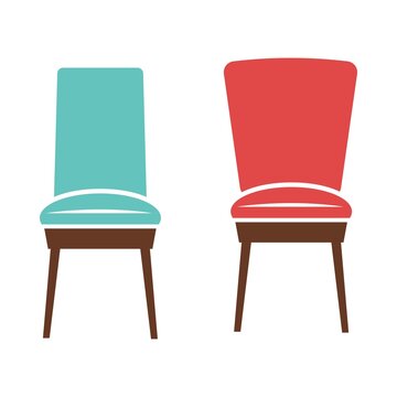 Soft comfortable chairs with wooden legs isolated illustrations