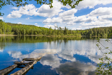 The reflection in the lake, the cloudy sky. Belarus