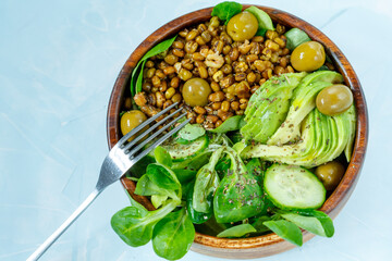 Healthy green salad with mung beans. Love for a healthy vegan food concept