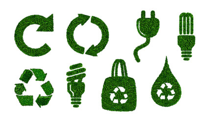Eco icons, used by green leafs on white background
