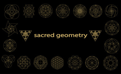 Sacred geometry symbols and signes vector illustration. Hipster tattoo. Flower of life symbol.