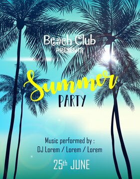 Summer party poster design template with palm trees