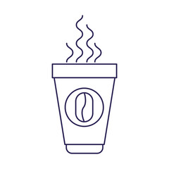 purple line contour of disposable cup with hot coffee vector illustration