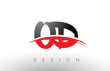 OD O D Brush Logo Letters with Red and Black Swoosh Brush Front - obrazy, fototapety, plakaty