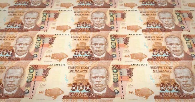 Banknotes of five hundred malawian kwacha of Malawi rolling, cash money, loop