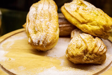 Freshly baked eclairs