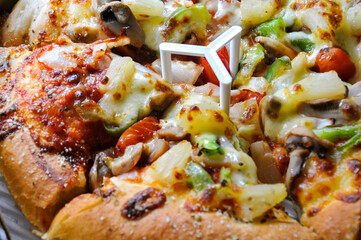 Healthy vegetables and mushrooms vegetarian pizza