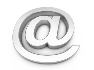 3D Rendering silver at email symbol isolated on white background