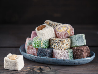 Turkish delight assortment, copy space