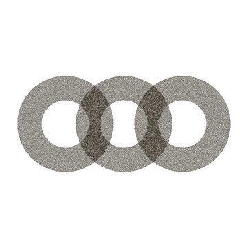 three rings of black dots. abstract circles. white background. stipple effect. vector illustration