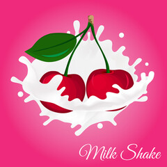 Splash of milk, caused by falling into a cherry. Isolated on a pink background.