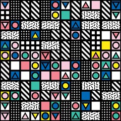 Decorative geometric shapes tiling. Multicolor irregular pattern.  Abstract colorful background. Artistic decorative ornamental lattice