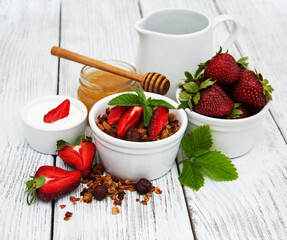 Homemade granola with strawberries