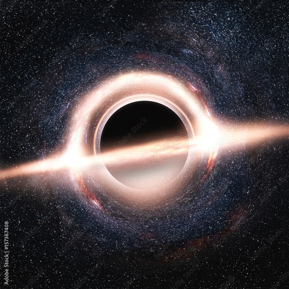 Wall mural gargantua galaxy design, graphic 3d illustration, red wormhole or black hole shine in space, inspira
