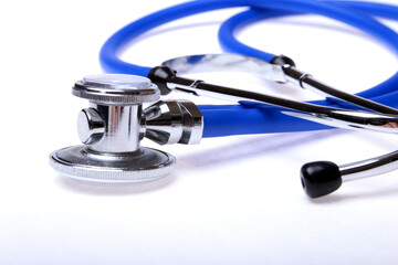 medical stethoscope isolated on white background. selective focus.