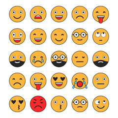 Colored flat icons of emoticons. Smile with a beard, different emotions, moods.