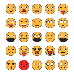 Fototapeta premium Colored flat icons of emoticons. Smile with a beard, different emotions, moods.