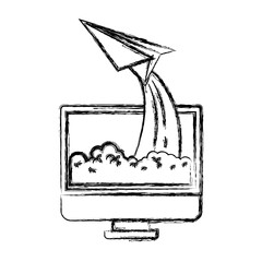 Obraz premium monochrome blurred silhouette of lcd monitor and paper plane vector illustration