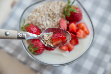 Joghurt mit Müsli und Erdbeeren 