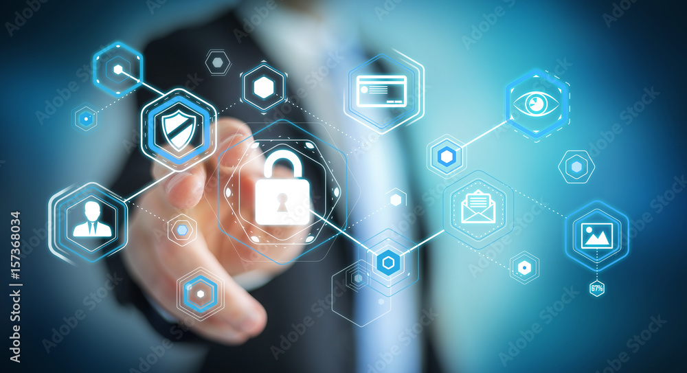 Leinwandbilder businessman using antivirus to block a cyber attack 3d rendering