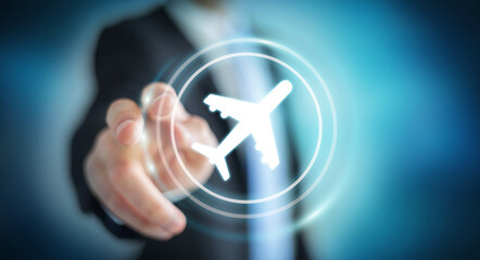 Businessman booking his flight with modern digital application 3D rendering