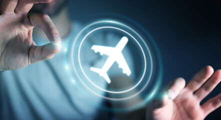 Businessman booking his flight with modern digital application 3D rendering