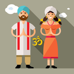 Obraz premium Vector India Family Concept. Flat style colorful Cartoon illustration.