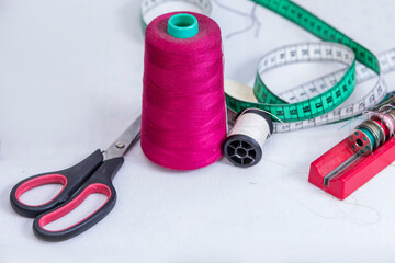 Clothing accessories,thread, scissors and measuring tape