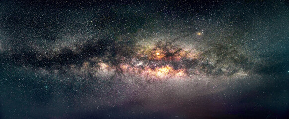 Galaxy Milky way panorama view in sky, night view black hole in universe. galaxy of the earth in space   - obrazy, fototapety, plakaty