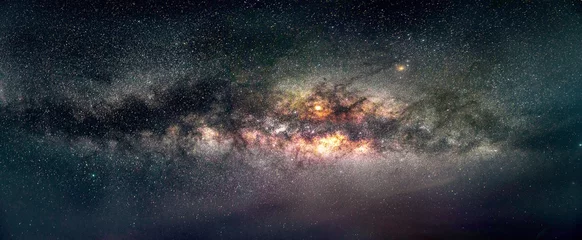 Foto op Canvas Galaxy Melkweg panorama uitzicht in de lucht, nacht uitzicht zwart gat in het universum. melkwegstelsel van de aarde in de ruimte © anuchit2012