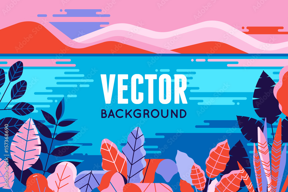 Aufkleber vector illustration in trendy flat and linear style - background with copy space for text - plants, 
