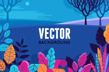 Poster Vector illustration in trendy flat and linear style - background with copy space for text - plants, leaves and nature landscape © venimo