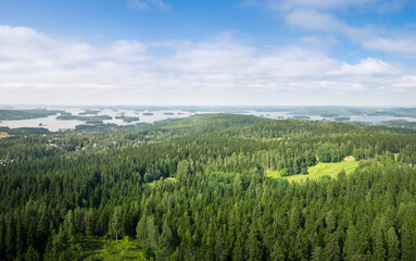 Fototapeta premium Scenic landscape with lake and bright summer day in national park