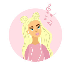 girl listening to music through headphones vector illustration.
