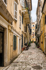 Fototapeta na wymiar A typical street in Corfu Town on the island of Corfu