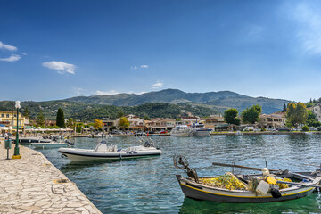 Fototapeta na wymiar The small tourist resort of Kassioppi on the north east coast of Corfu in Greece
