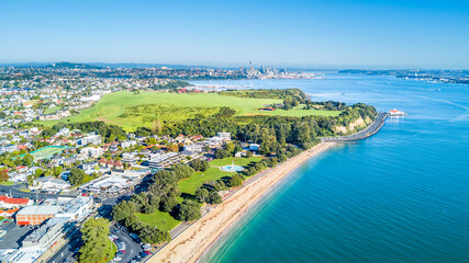 Fototapeta na wymiar Aerial view on Auckland city center over Waitemata Harbour. New Zealand