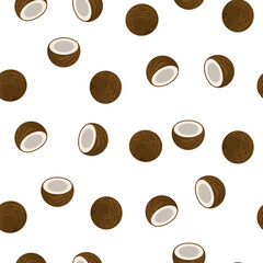 Obraz premium Coconut seamless vector pattern on white texture. Exotic food fresh background.