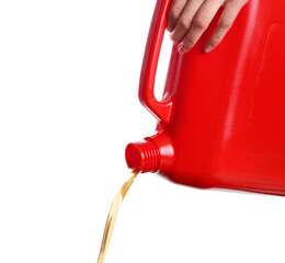 Naklejka premium Pouring motor oil, isolated on white