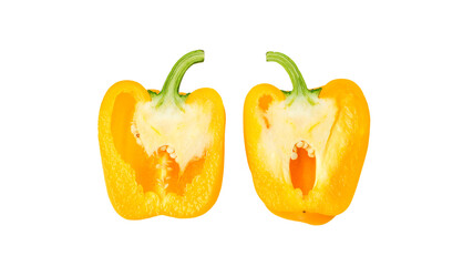 A half of yellow bell pepper on a white background.
