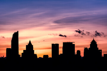 Fototapeta na wymiar Silhouette of many tower in Bangkok