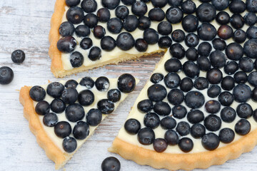 blueberry fruit cake on wood