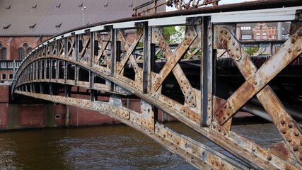 Rusted bridge in Speicherstadt area, Hamburg, Germany