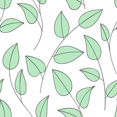 Beautiful decorative floral ornamental sketchy pattern, doodle style with foliage and branches. All elements are not cropped and hidden under mask, place the pattern on canvas and repeat