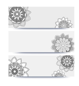  banner templates set with floral summer theme doodles 