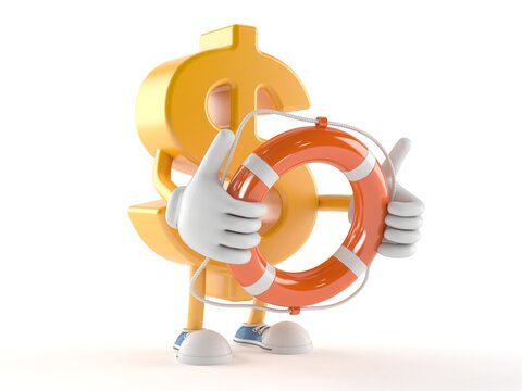 Dollar character holding life buoy