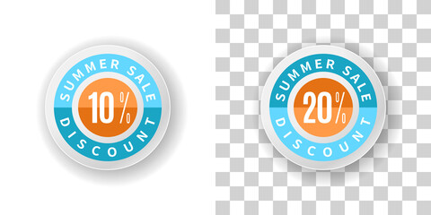 Summer Sale Sticker 10 and 20 percent discount with blue and orange color