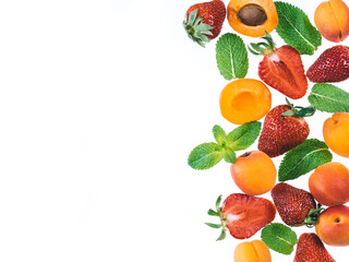 Apricot, strawberries and mint - food background