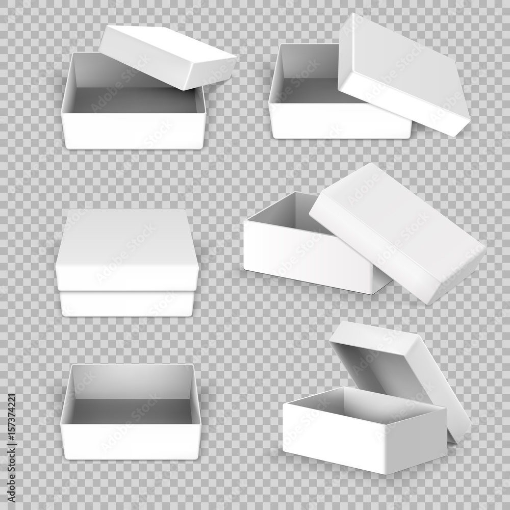 Poster white empty square open box in different positions vector set